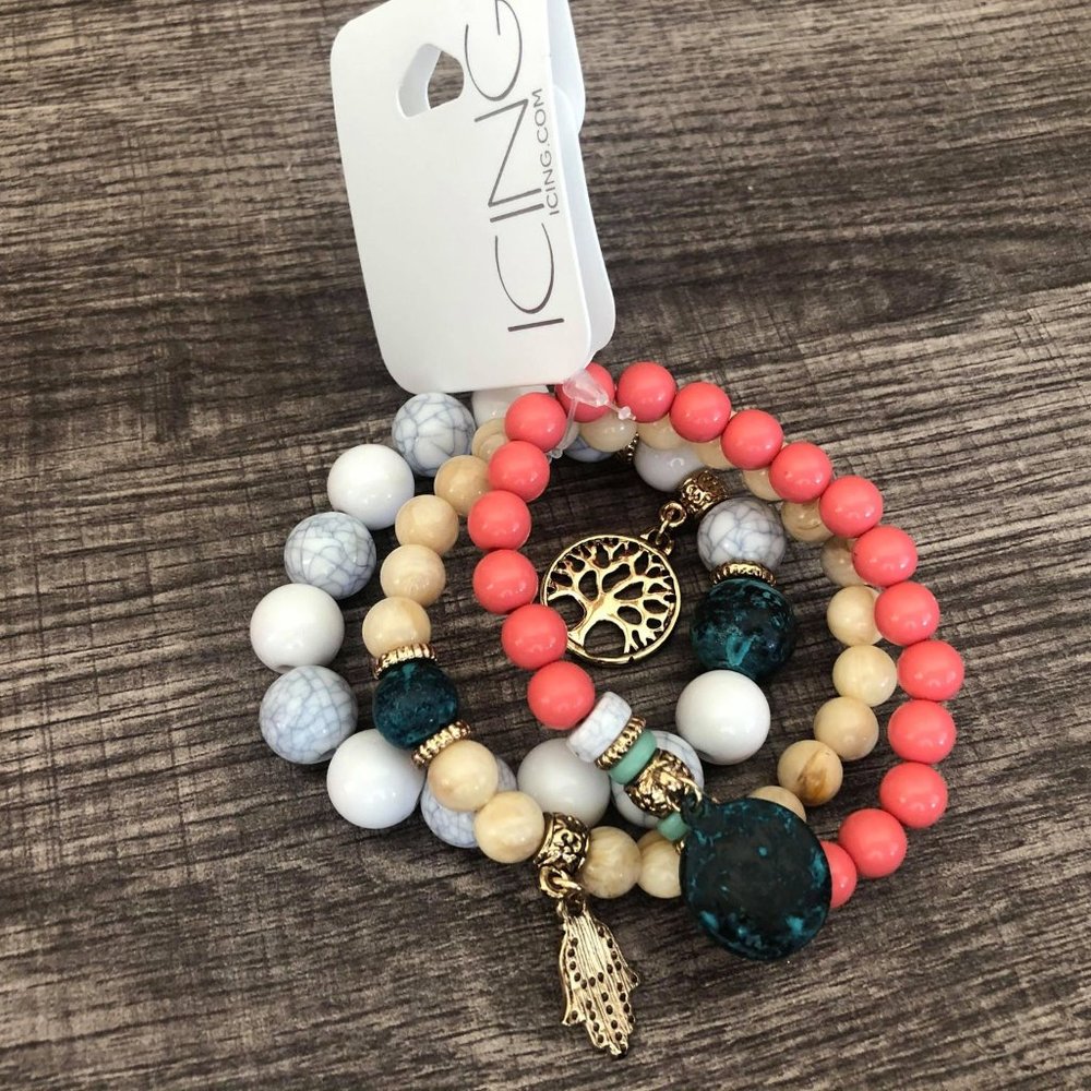 Multi Color Marble Bead Bracelet Set